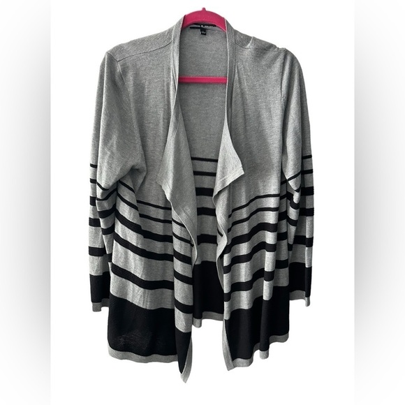 Cable & Gauge L gray & black striped long sleeve open-front cardigan - Picture 1 of 10
